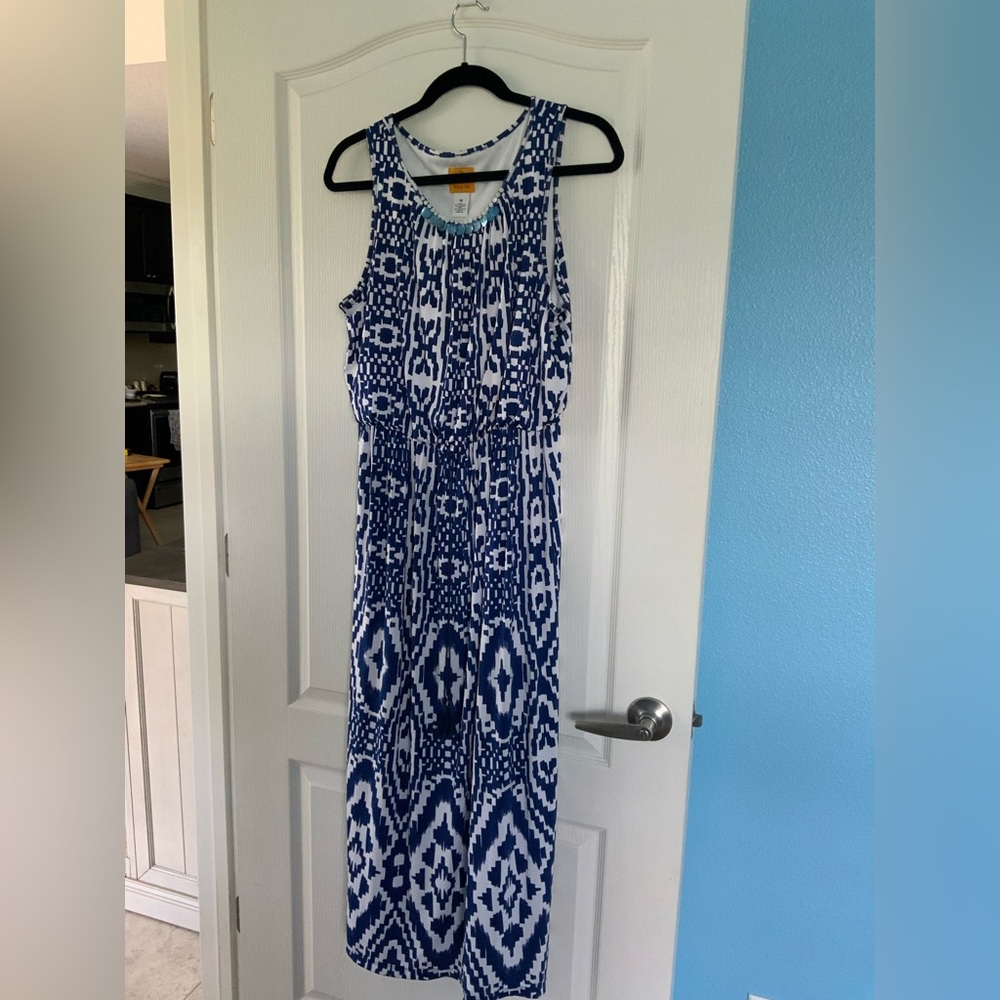 NWOT Ruby Rd. Navy and White Geometric Maxi Dress